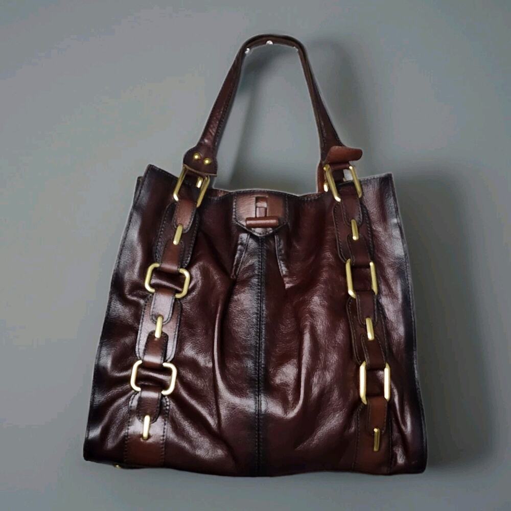 Kate Landry Brown Leather Tote with Gold Hardware